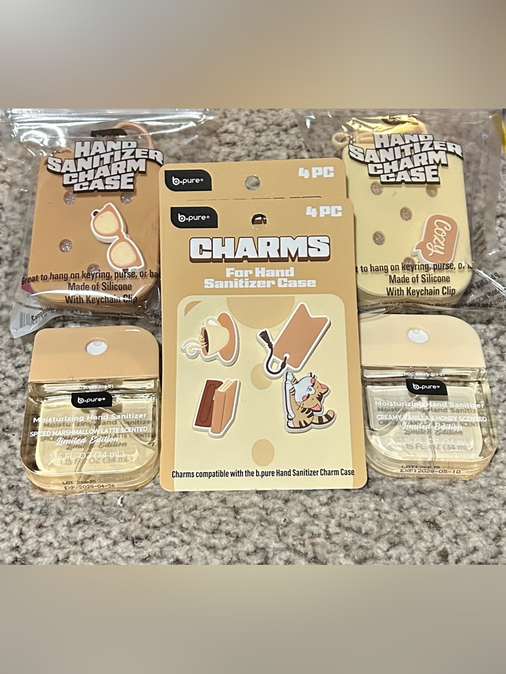 BPure Hand Sanitizers Spiced Marshmallow, Vanilla, 2 Cases & 2 Charms (Set of 6)